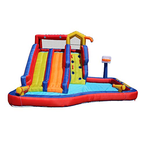 Banzai Twin Falls Kids Giant Colorful Outside Inflatable Water Park Bounce House for Children Ages 5 to 12 Years Old